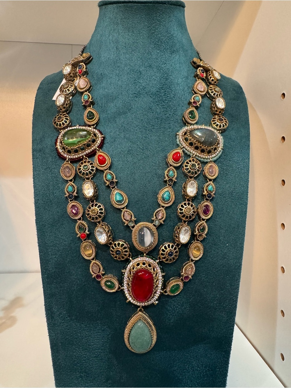 Multi-Color Gemstone Statement Necklace - Women Jewelry